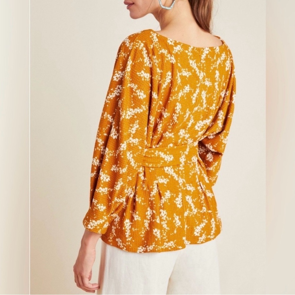 Anthropologie Boho Amber Floral Fields of Gold Dolman Sleeve Belted Blouse - Picture 3 of 3